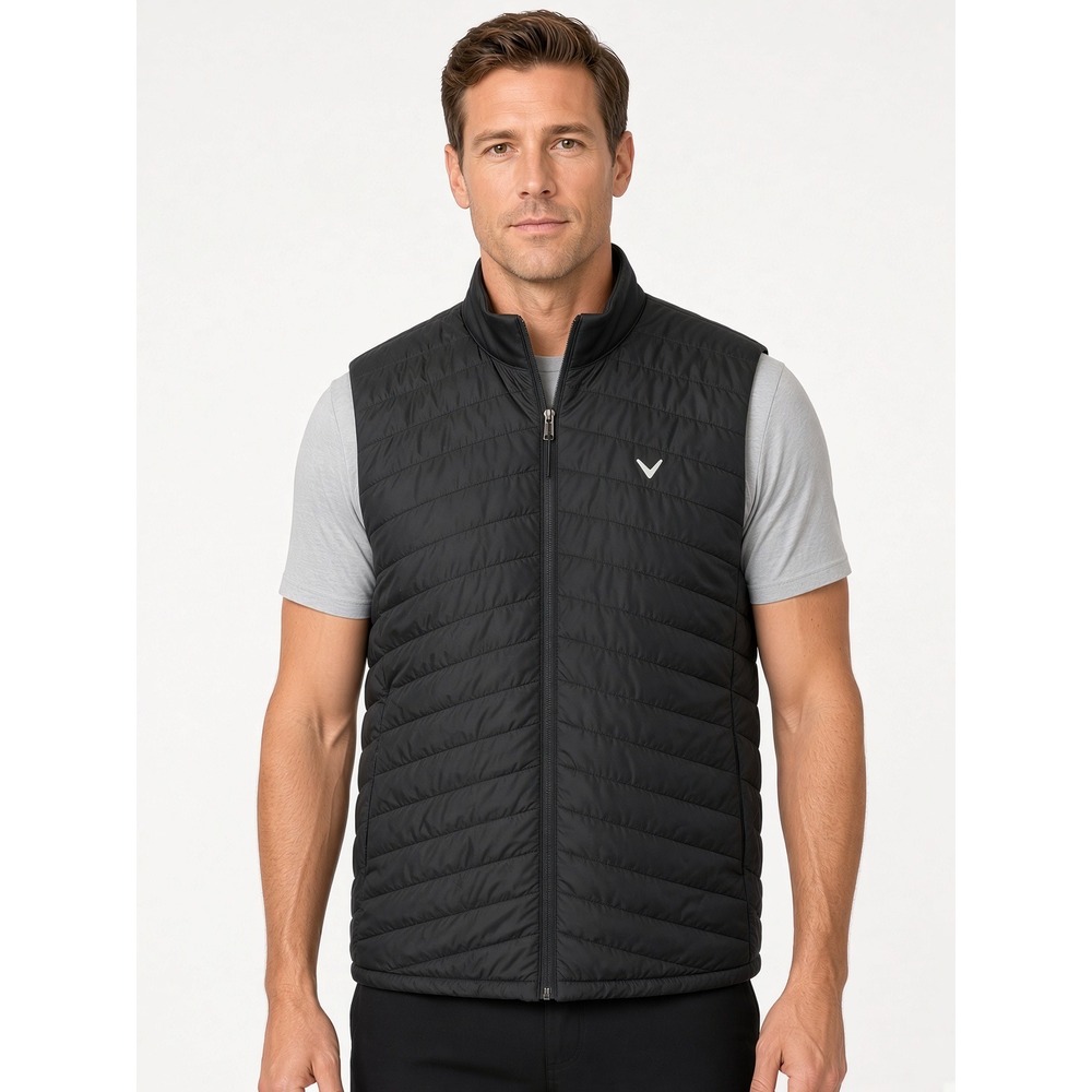 Callaway Golf Mens Mixed Media Quilted Puffer Vest Black UPF 50 Large NEW